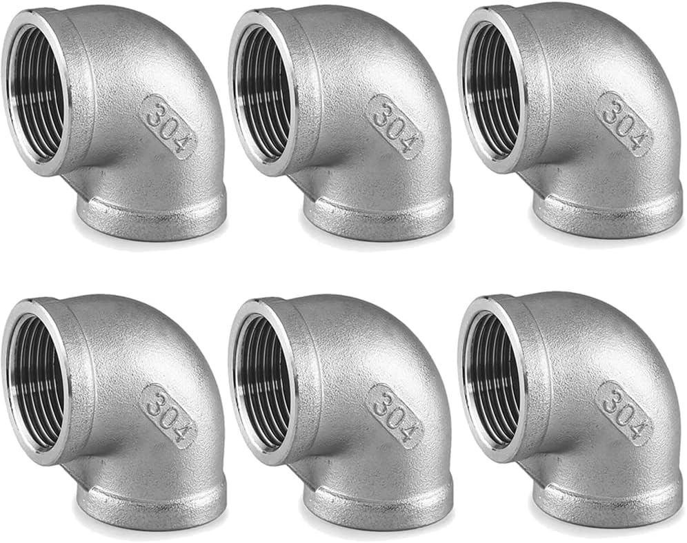 JoyTube Stainless Steel 304 Cast Pipe Fitting, 3/4" to 3/4" Female to Female NPT Threaded Pipe Fitting, 90 Degree Elbow, Class 150 (Pack of 6)