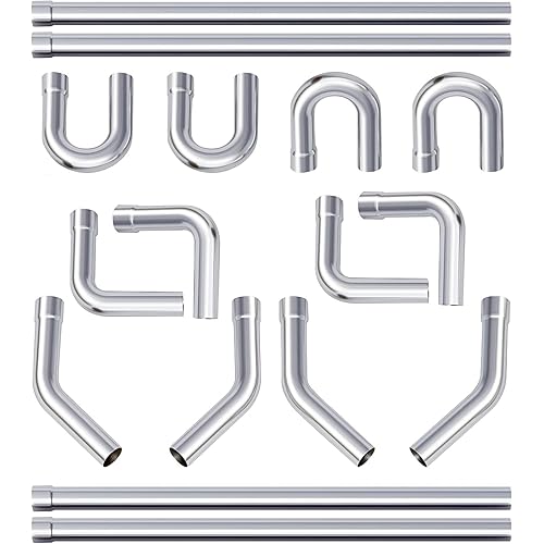 A-KARCK Mild Steel Mandrel Bends 16 Pcs, 2.25 Inches DIY Custom Exhaust Tubing Pipe Straight & U-Bend Kit, Universal Fit