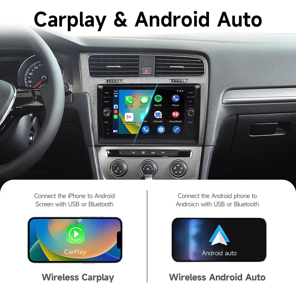 Autoradio per VW Golf 7 (2013-2020) – Monitor 9" Android con Apple CarPlay & Android Auto, 4GB RAM 64GB ROM, Design OEM con Pomelli, Navigazione GPS, Bluetooth, Plug&Play (Argento)