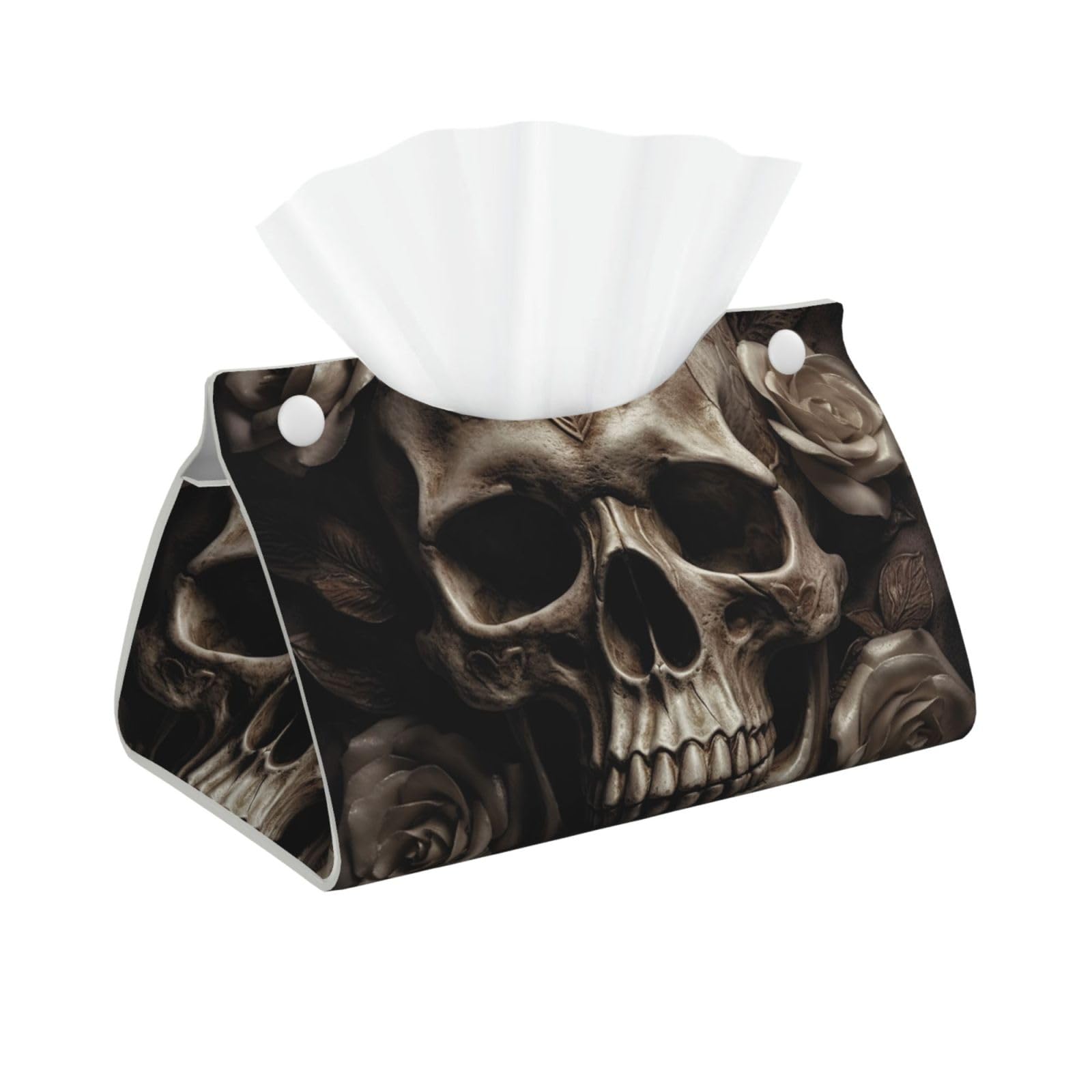Pu Leather Tissue Box Cover, Leather Rose Skull Rectangle Tissue Case Covers Decorative Tissue Box Holder Waterproof Tissue Holder Organizer for Bathroom Home Office