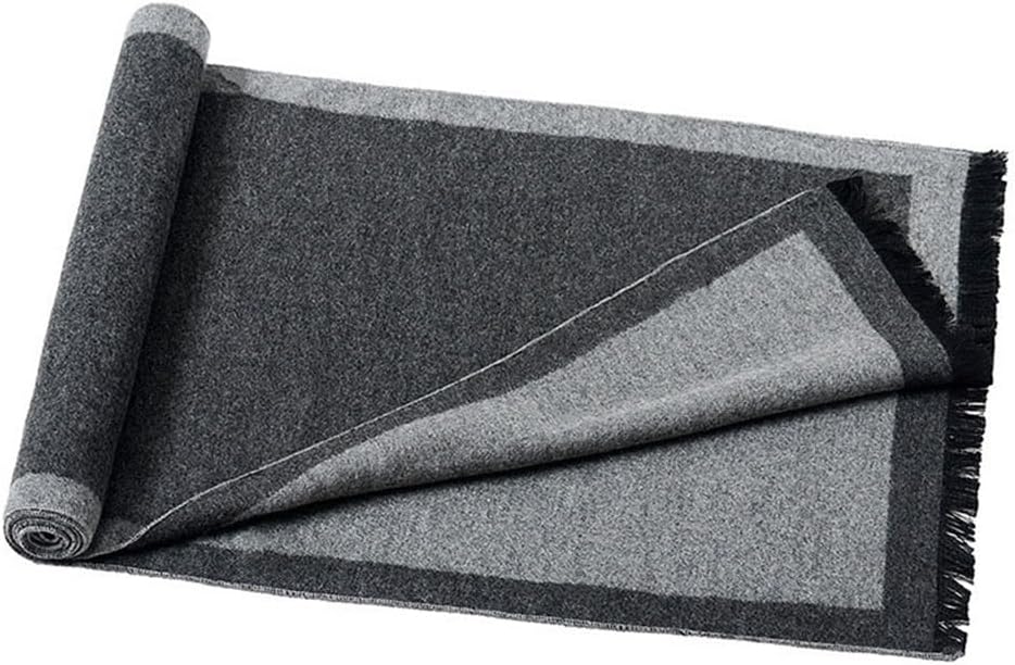 HBJWOV Men's Scarf Flannelette Scarf Autumn and Winter Warm Generous Solid Color Border Neck