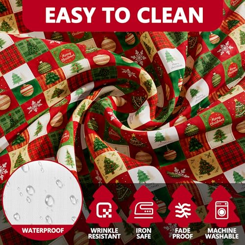 Siilues Christmas Tablecloth 60x84 Inch Rectangle, Red Snowflake Merry Christmas Ball Trees Washable Table Cover Waterproof Seasonal Winter Scalloped Edge Dining Table Cloth Home Party Decor – Image 5