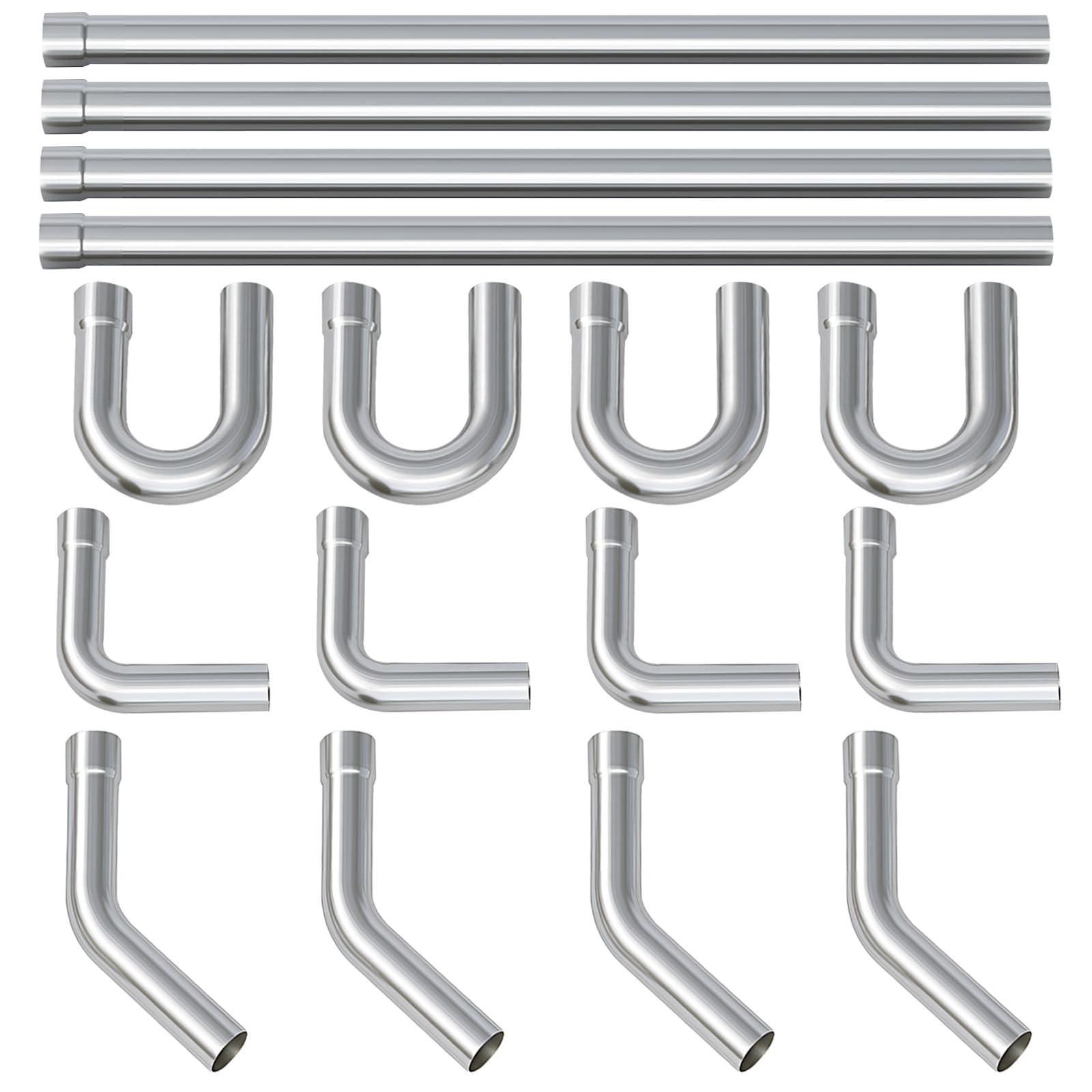 Photo 1 of A-KARCK Stainless Steel Mandrel Bends 16 Pcs, 2 Inches 304 Stainless Steel DIY Custom Exhaust Tubing Pipe Straight & U-Bend Kit, Universal Fit