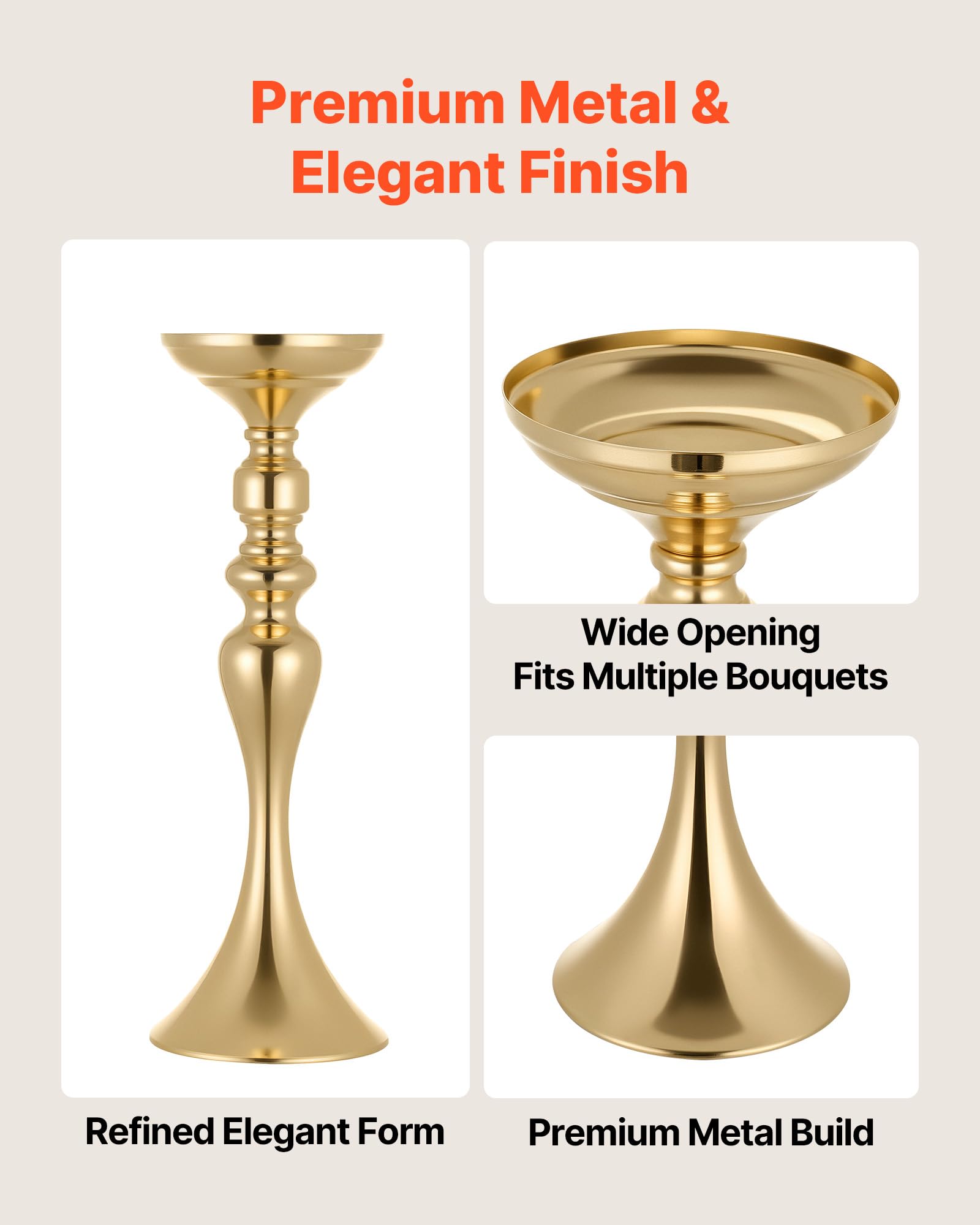 VEVOR 16 STK. Hochzeitsvasen Tafelaufsatz Blumenvasen für Hochzeit 38 cm Hoch, Metall Tafelaufsatz Vasen mit Blumenständern, Mittelstück Tischvase für Hochzeiten Party Jubiläumsfeier Zeremonie, Gold