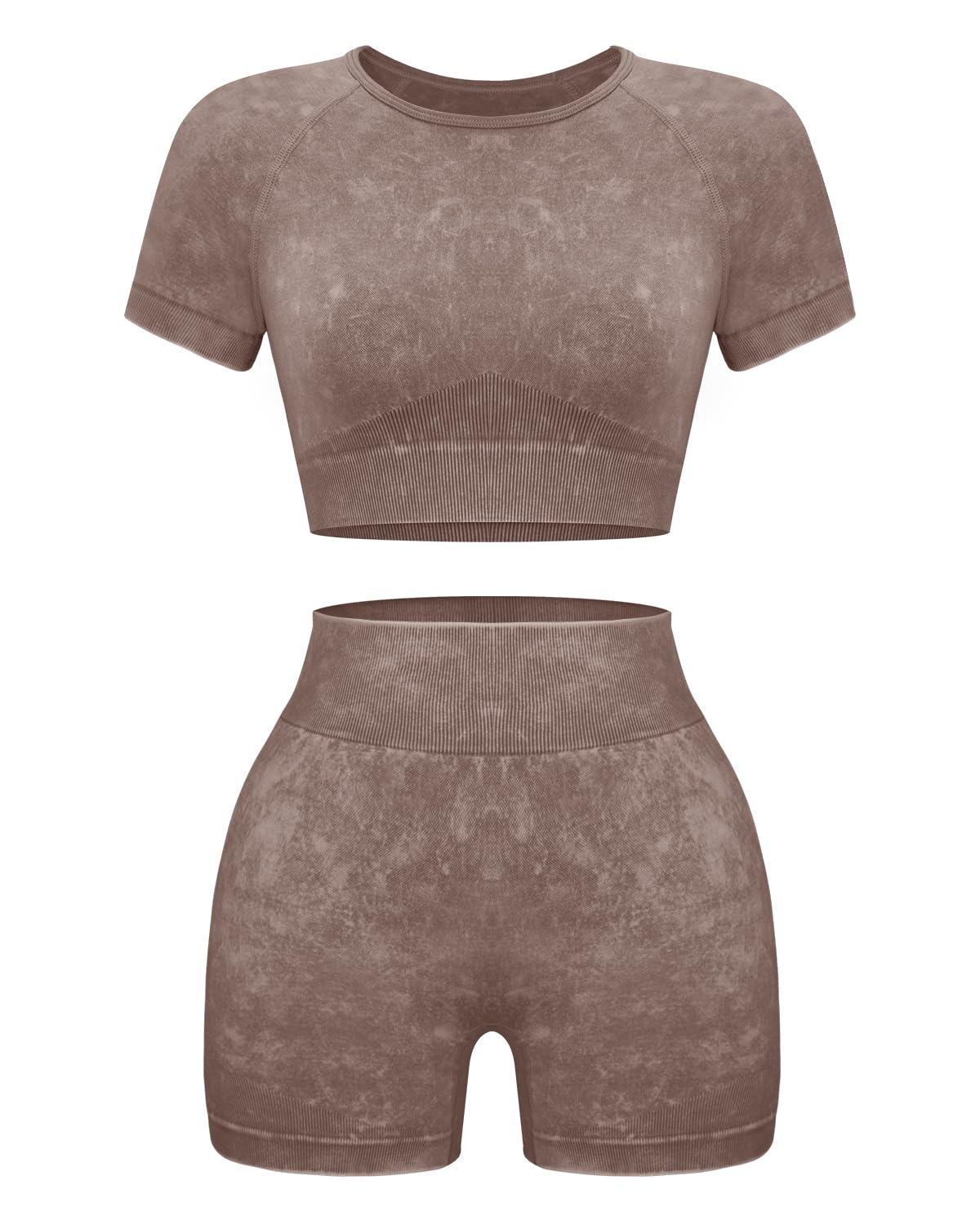 OLCHEE Womens Workout Sets 2 Piece - Seamless Acid Wash Yoga Outfits Shorts and Crop Top Matching Gym Athletic Clothing Set