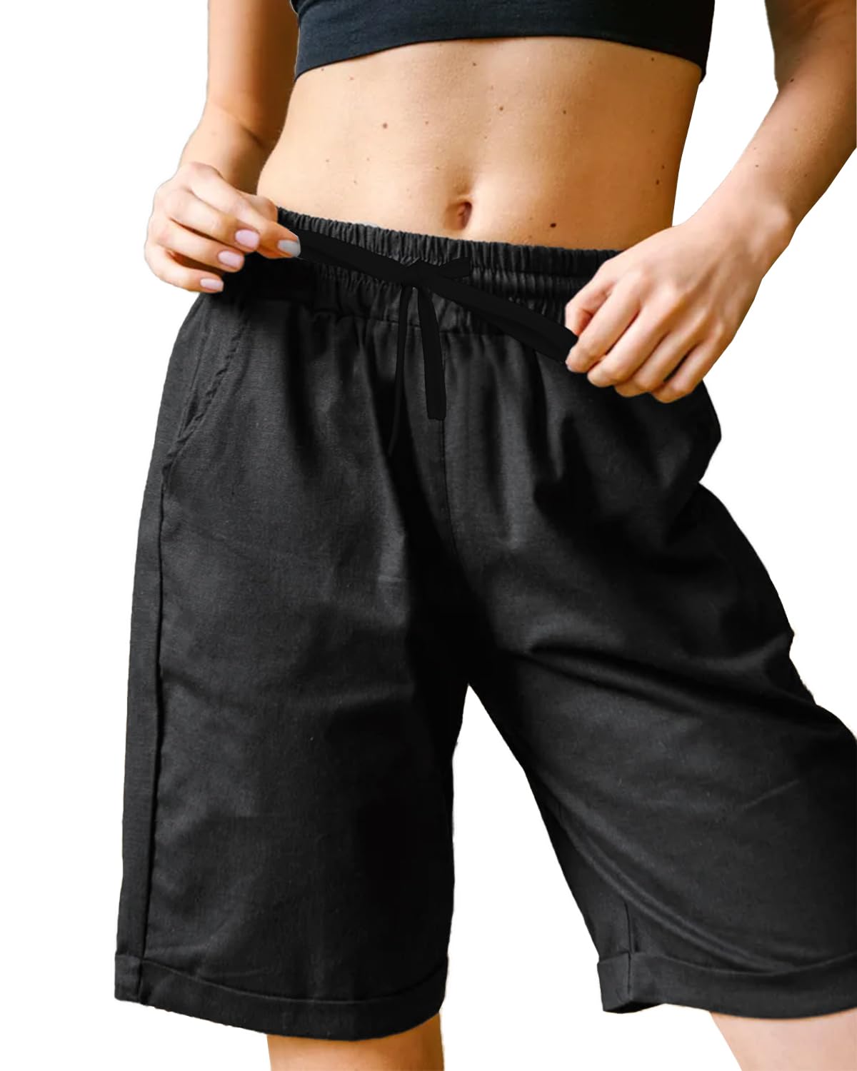 Rayson Pantaloncini Donna Estivi Cotone Bermuda da Donna Casual Leggero Pantaloni Corti con Tasche Pantaloncini Sportivi con Coulisse per Sport Yoga Trekking