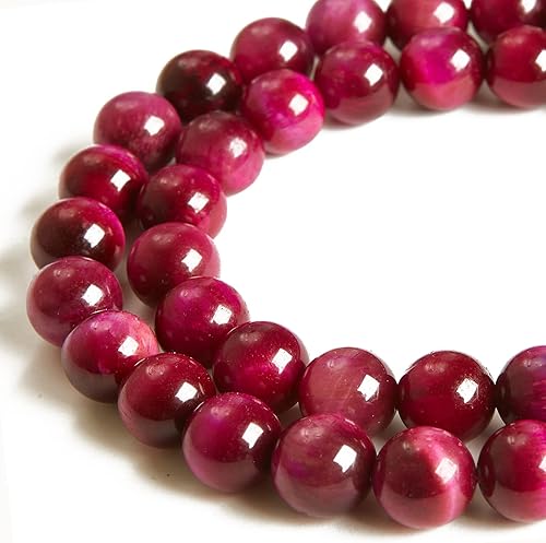 100 cuentas de ojo de tigre magenta magenta de 0.394 pulgadas (0.394 in) cuentas de piedras preciosas naturales redondas sueltas para manualidades y