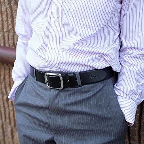 Falari Men's Full Grain Leather Belt Stainless Steel Buckle 90023