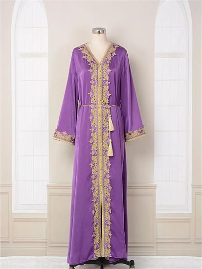 Hdhdeueh Marokkaanse Moslim Abaya V-hals Slit Feestjurk Kaftan