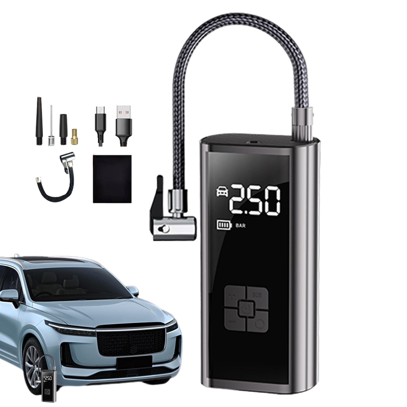 Compresor de Aire móvil para inflador de neumáticos: Bomba de Aire inalámbrica rápida, inflador de neumáticos eléctrico de Doble Potencia | 150PSI con Pantalla LCD, Bomba de neumáticos de Apagado