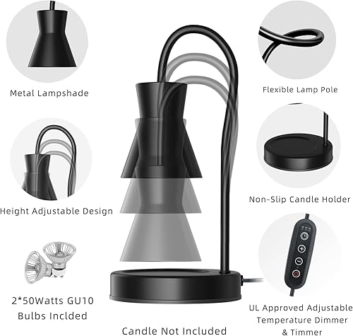 Miniatura 8 de Lámpara calentadora de velas, temporizador eléctrico de vela y regulador de luz con 2 bombillas, vela perfumada de fusión de altura ajustable