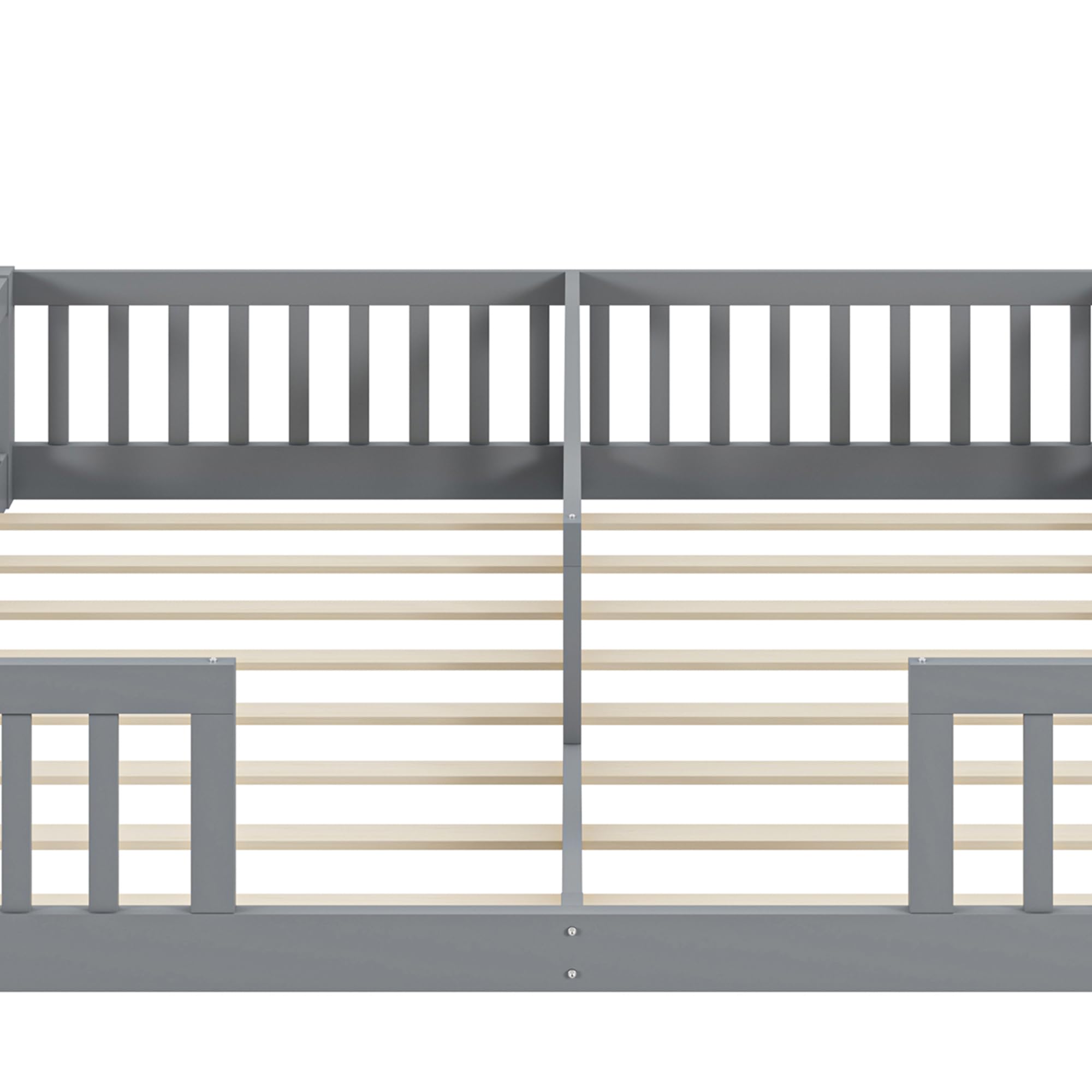 Cama tapizada, 90 x 200 cm, cuna con barandilla, con somier (sin colchón), para familias con dos niños, madera de pino, estilo minimalista (gris, con somier)