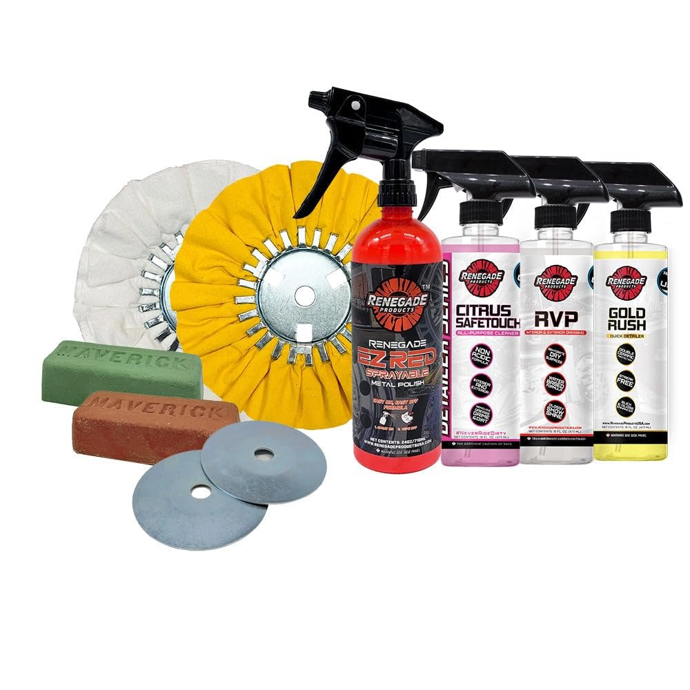 RENEGADE Products - Kit Completo de Pulido de Metal para Camión y Rueda forjada con Productos de Pulido de Metal, Cera en Spray, Vinilo de Goma y apósito de plástico
