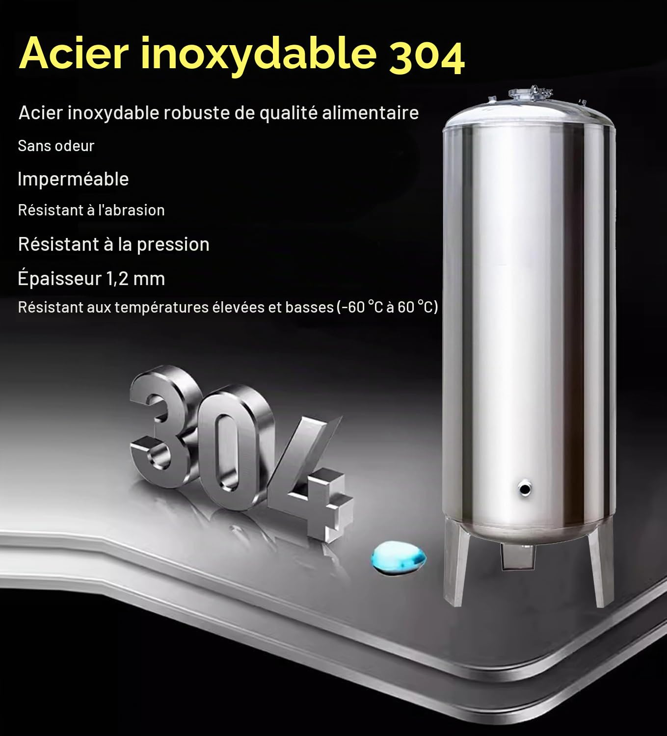 Surpresseur Réservoir Sous Pression D'eau D'acier Inoxydable de Ménage, Alimentation en Eau Automatique du Sous-sol - Capacité 60 100 160 200 250 300 L, Kit D'installation Complet(115x50cm(200L/52.8ga