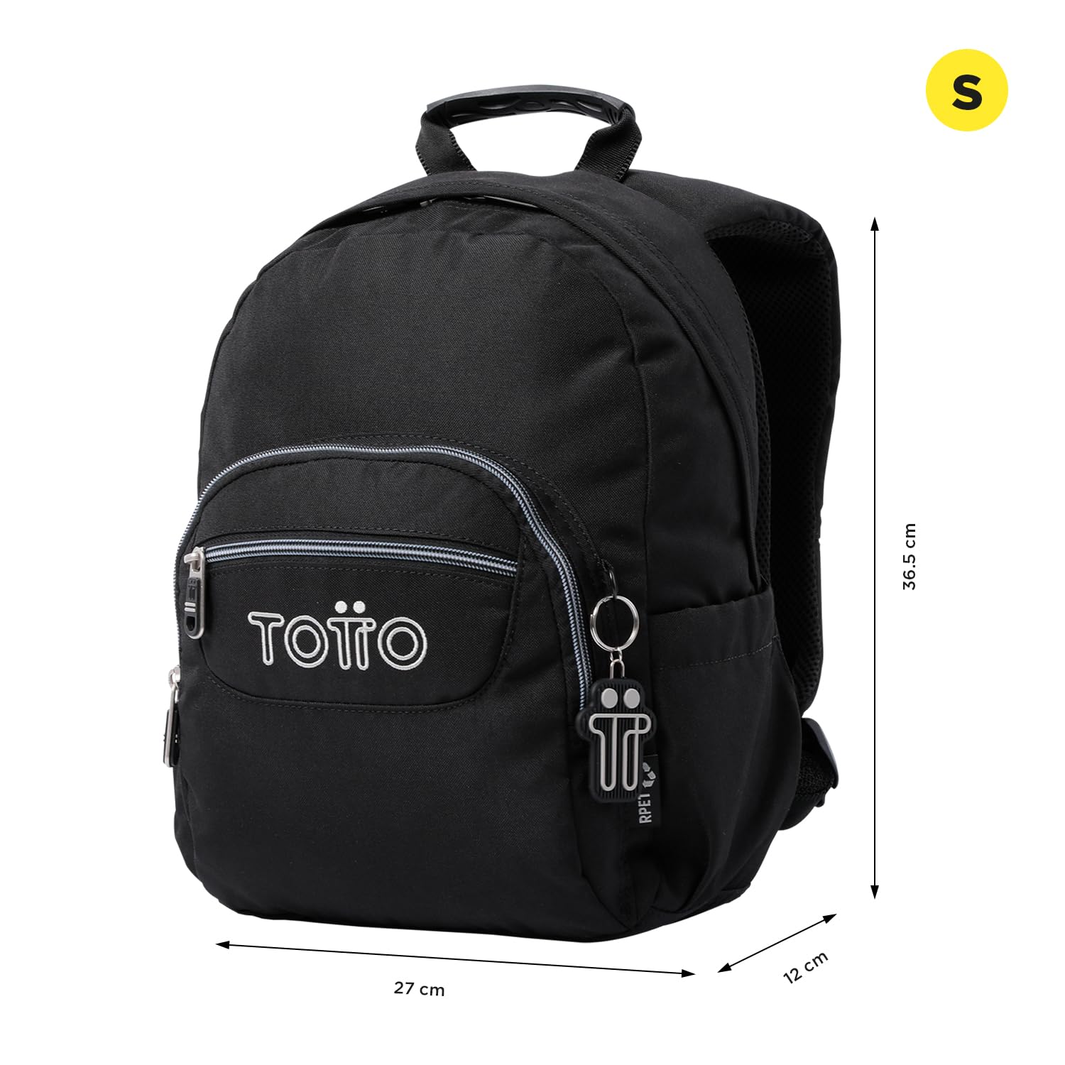 TOTTO - Mochila Escolar, Modelo Tempera, Capacidad 12 L, 3 Bolsillos, Bolsillo Tablet 10", Bolsillo Botella, Espaldar Ergonómico con Flujo de Aire, Cómodas Correas en S, Color Negro