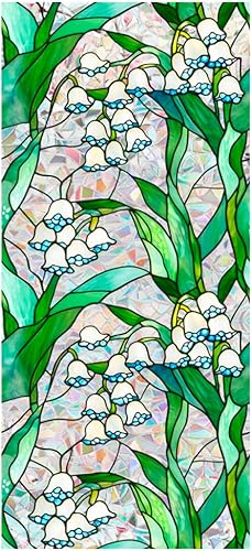 Miniatura 9 de Película de Privacidad de Ventana de Rosetón Retro, Calcomanías de Vidrio Emplomado Rosa Roja Calcomanías de Privacidad Arcoíris Sala de Estar