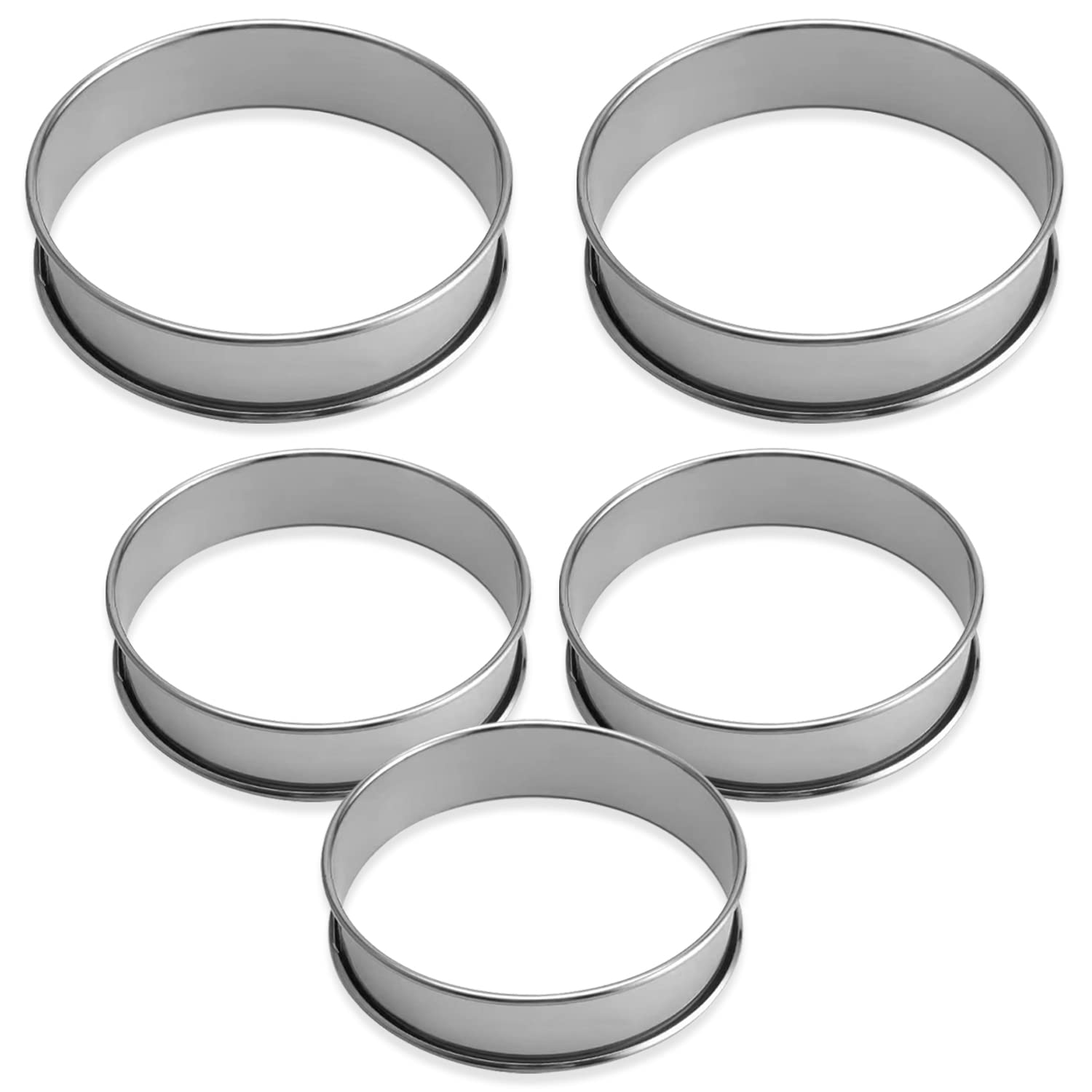 Gutsdoor 4 Anelli Di Cottura In Acciaio Inox Con Pressini - Stampo Rotondo Per Pancake, Torte E Uova, Diametro 9,5 Cm - 2