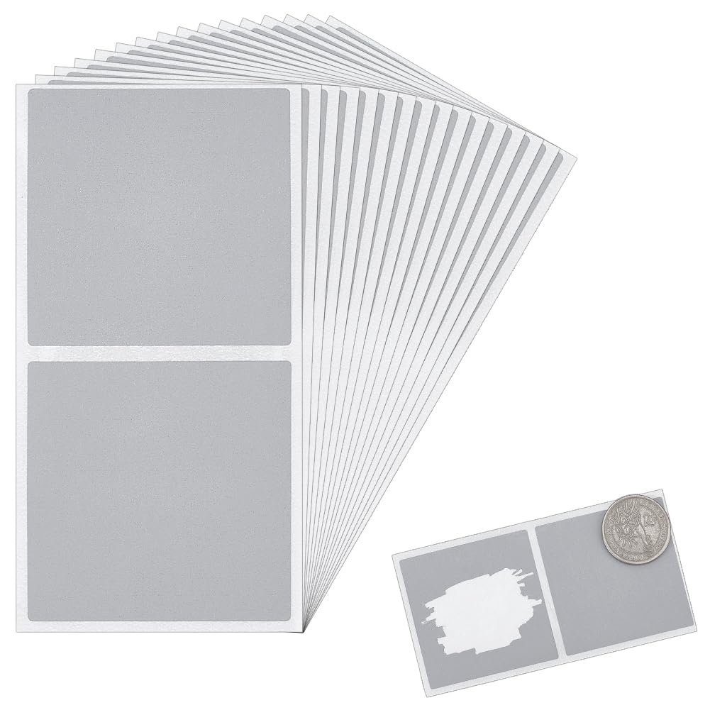 OLYCRAFT 100Pcs 50mm Scratch Off Sticker Labels Silver Scratch Off Stickers Self Adhesive DIY Square Labels DIY Scratches Cards My Scratches Offs for Make Your Own Lottery Raffle Ticket Games
