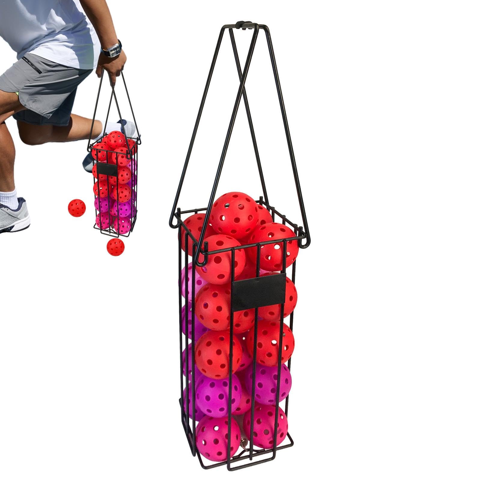 Colector de pelotas de pickleball ajustable con asa, cesta ligera para entrenamiento