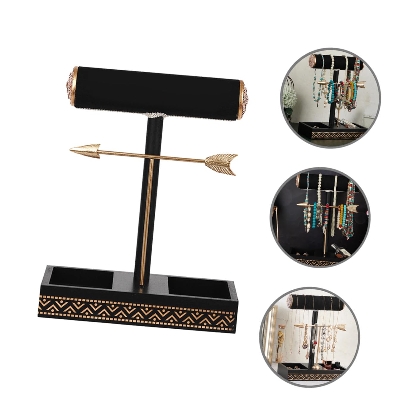 Alipis Estante de Almacenamiento de Joyas Estante de Exhibición de Joyas Negro y Dorado Organizador para Collares y Pulseras Soporte para Collares y Aretes