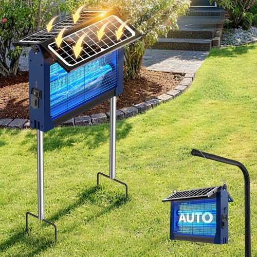 Image of Solar Bug Zapper with Dual Panels, 4500V Waterproof Mosquito Zapper Outdoor | IPX5 Waterproof, Auto /Off, Solar Power, USB C Charging, Attract All Types Of Flying Insects, Easy to Maintain, Backyard Ideal