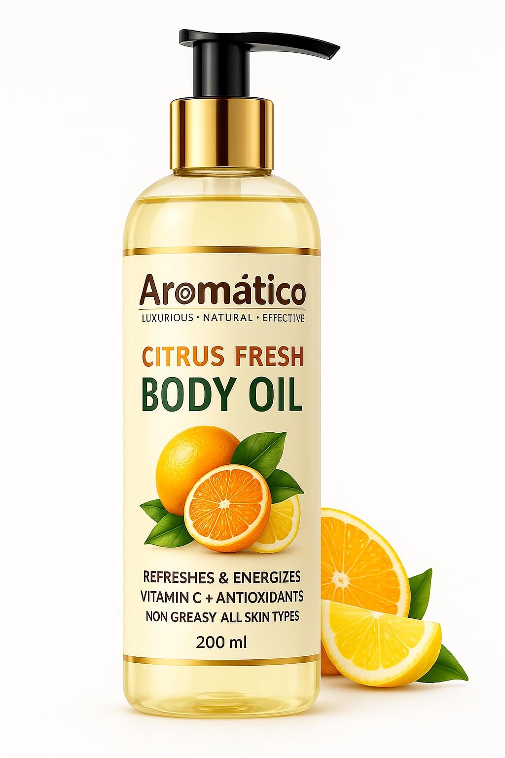 AROMATICO Citrus Fresh Body Oil for Men - 200ml |Dry Skin-Deep Hydration Formula for Nourished Skin in the Winters | Non-Sticky Texture, for Daily Use after Bath | Fresh & Energising Fragrance
