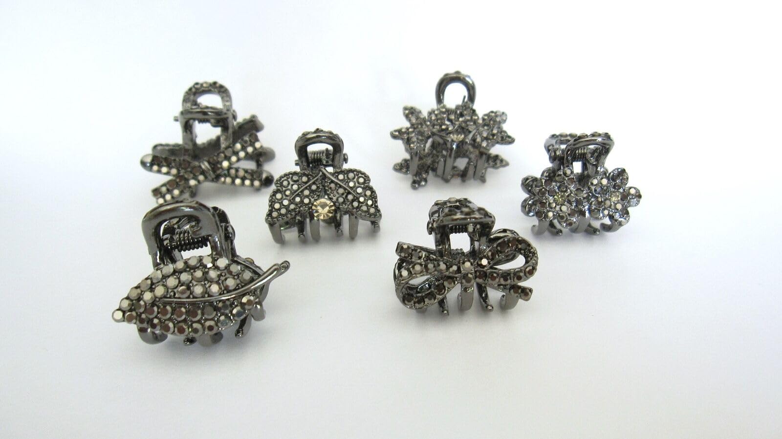 Small dark silver metal hair claw clip with crystals stocking stuffer gifts (Pattern: 3)