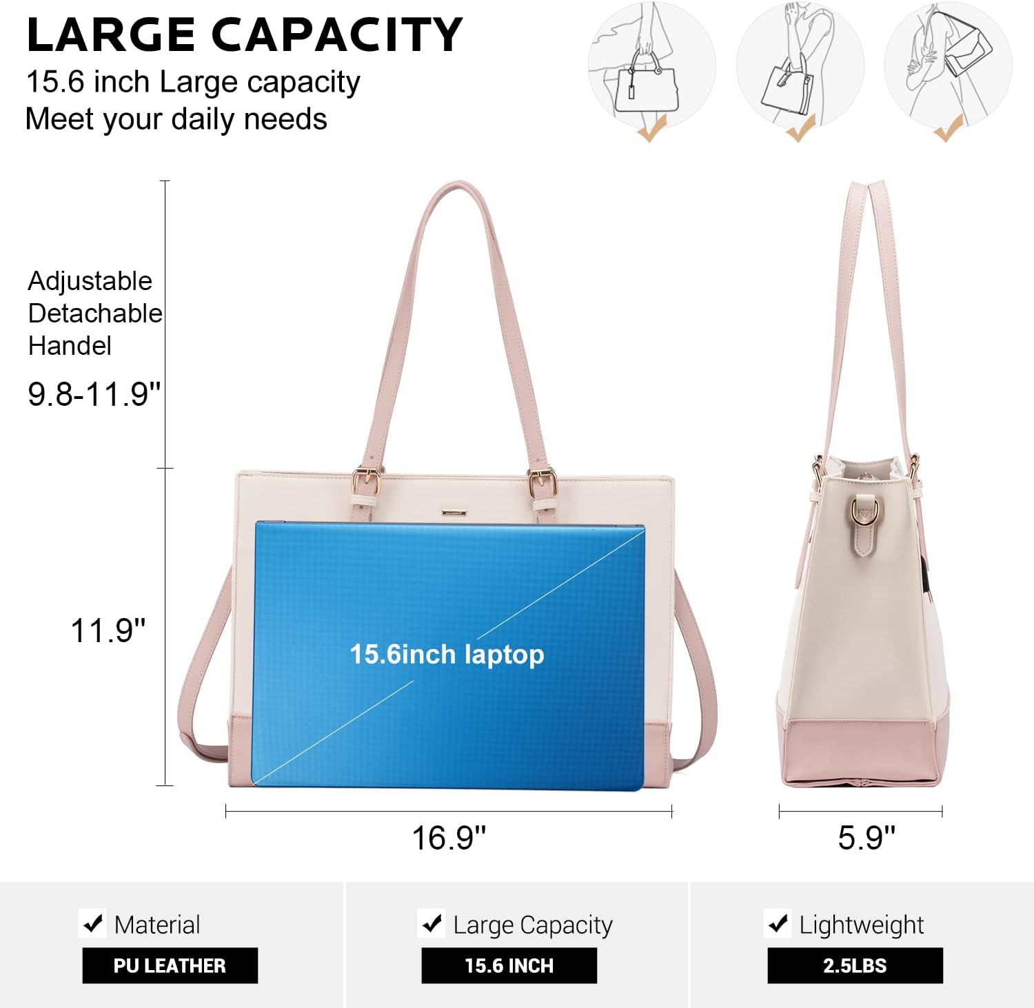 LOVEVOOK Laptop Tote for Women, Fashion Computer Bag 15.6 Inch Large Handbag, Shoulder Bag Purse for Business Work - Image 4