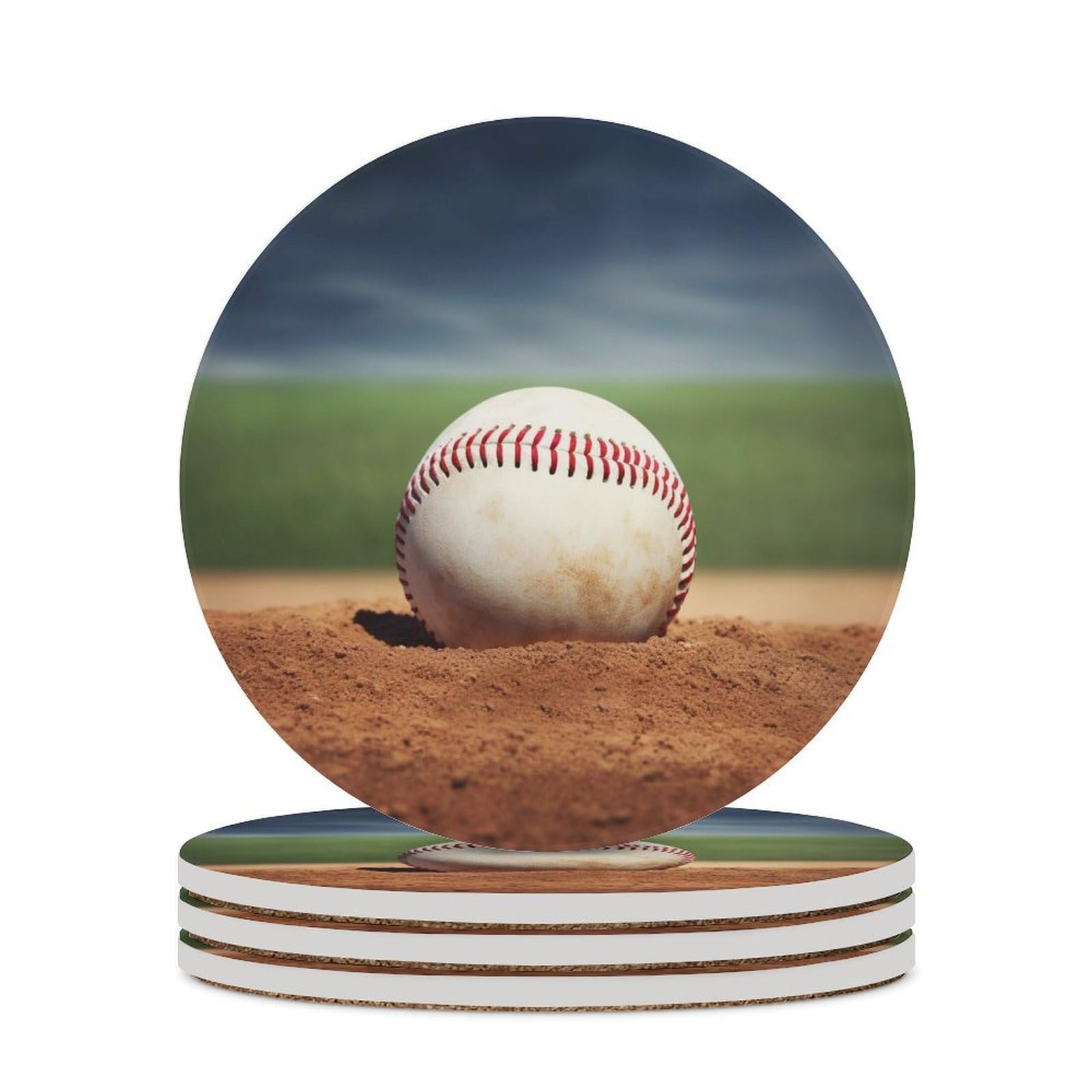 Baseball Coaster with Cork Base Drink Coasters for Coffee Table Decor Modern Cup Coasters with Non-Slip & Heat-Resistant Cute Ceramic Table Coaster for Home Dining