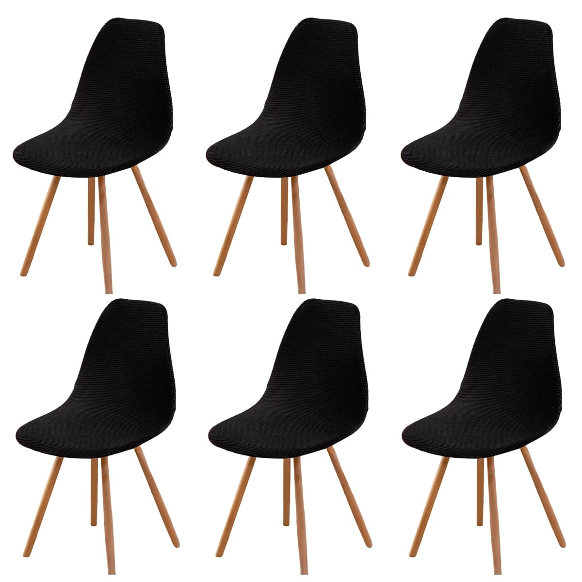 Highdi Black Corduroy Jacquard Scandinavian Dining Chair Covers, Nordic Style Armless Chair Slipcovers Shell Chairs Covers Removable Washable For Kitchen, Bedroom, Living Room (,6 Pcs)