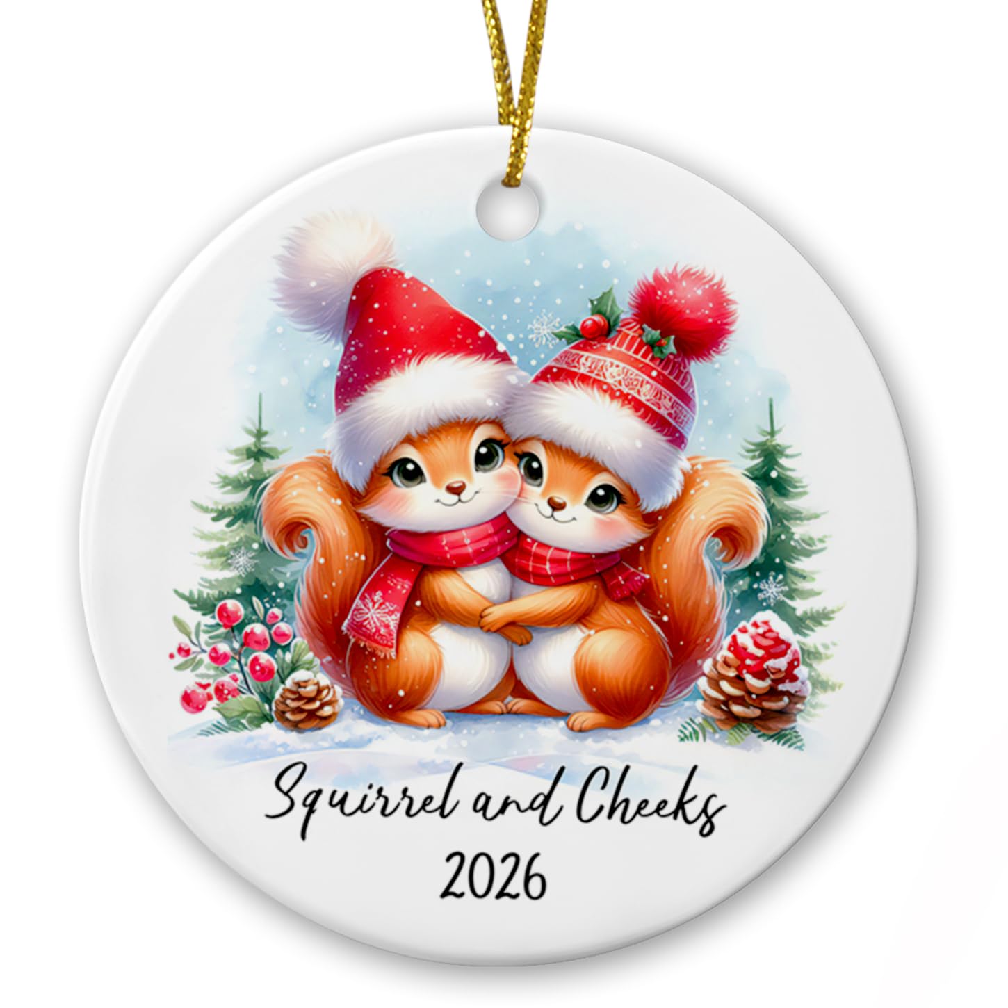 Personalized Squirrel Christmas Tree Ornaments for Couples, Sweet Squirrel Couple Ceramic Ornament Xmas 2026, Woodland Animal Lover Christmas Ornament