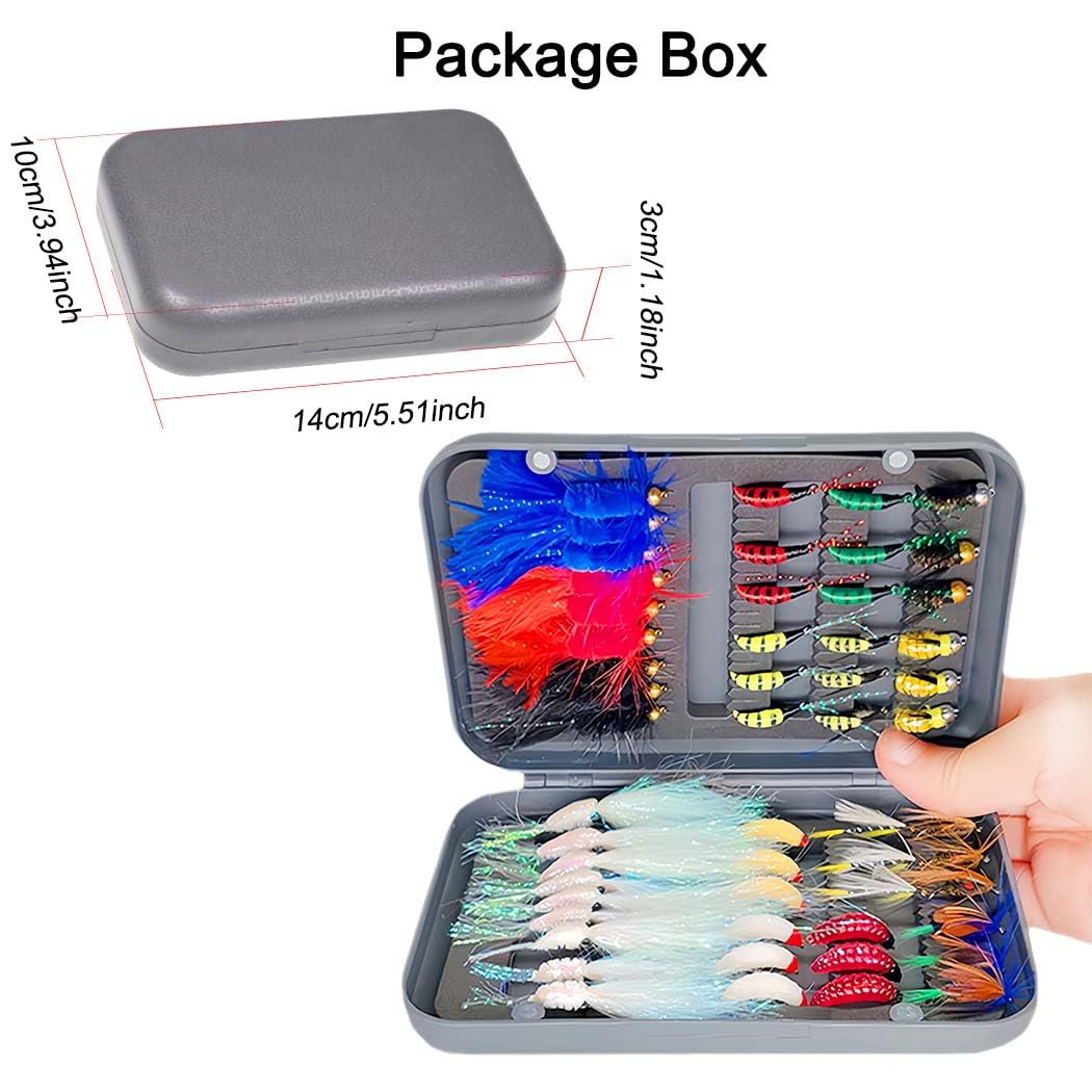 Fliegenfischen Fliegen Kit, 24-100Pcs Künstliche Fliegenfischen Köder Köder mit trockenen/nassen Fliegen, Streamer, Forelle Angeln mit Box.