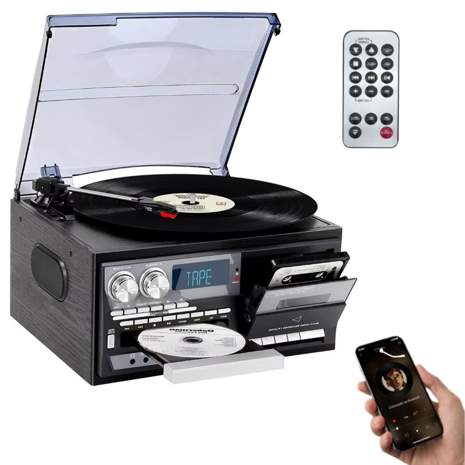 VEDO 9 em 1 Toca-Discos, com BT 5.0, Alto-Falantes Estéreo