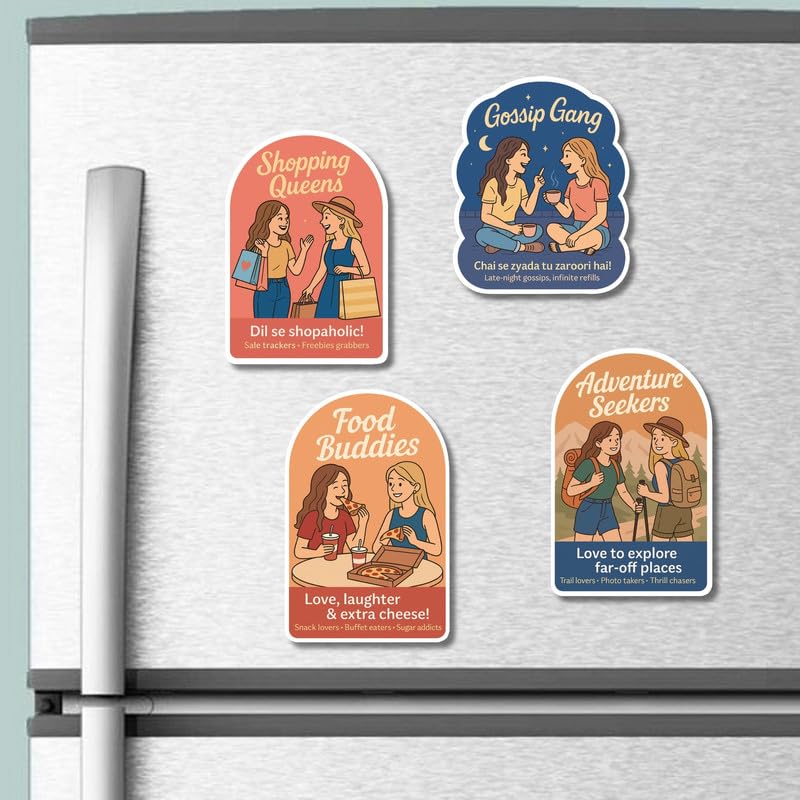 Image of Regalo Casila Friendship Fridge Magnet Set with Fun Quotes for Girls Shopping Travel Food Gossip Themes for Best Friends Room Fridge Decor Set of 4