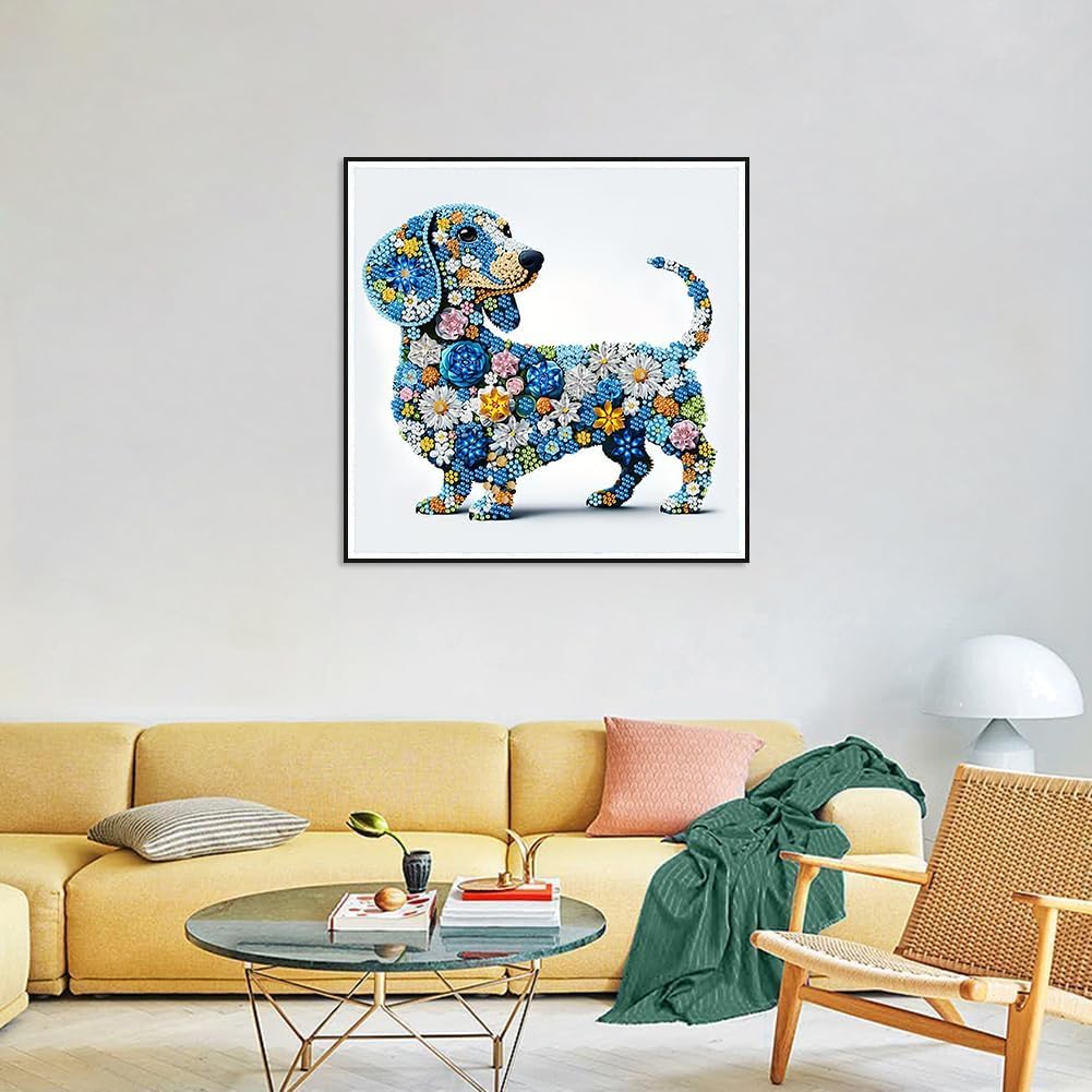 Dog Special Shape Diamond Painting Kits for Beginner,Flower Crystal Rhinestones Diamond Dots Diamond Art Accessories DIY Diamond Art Kits for Adults for Beginner for Home Wall Decor 11.8 X 11.8inch