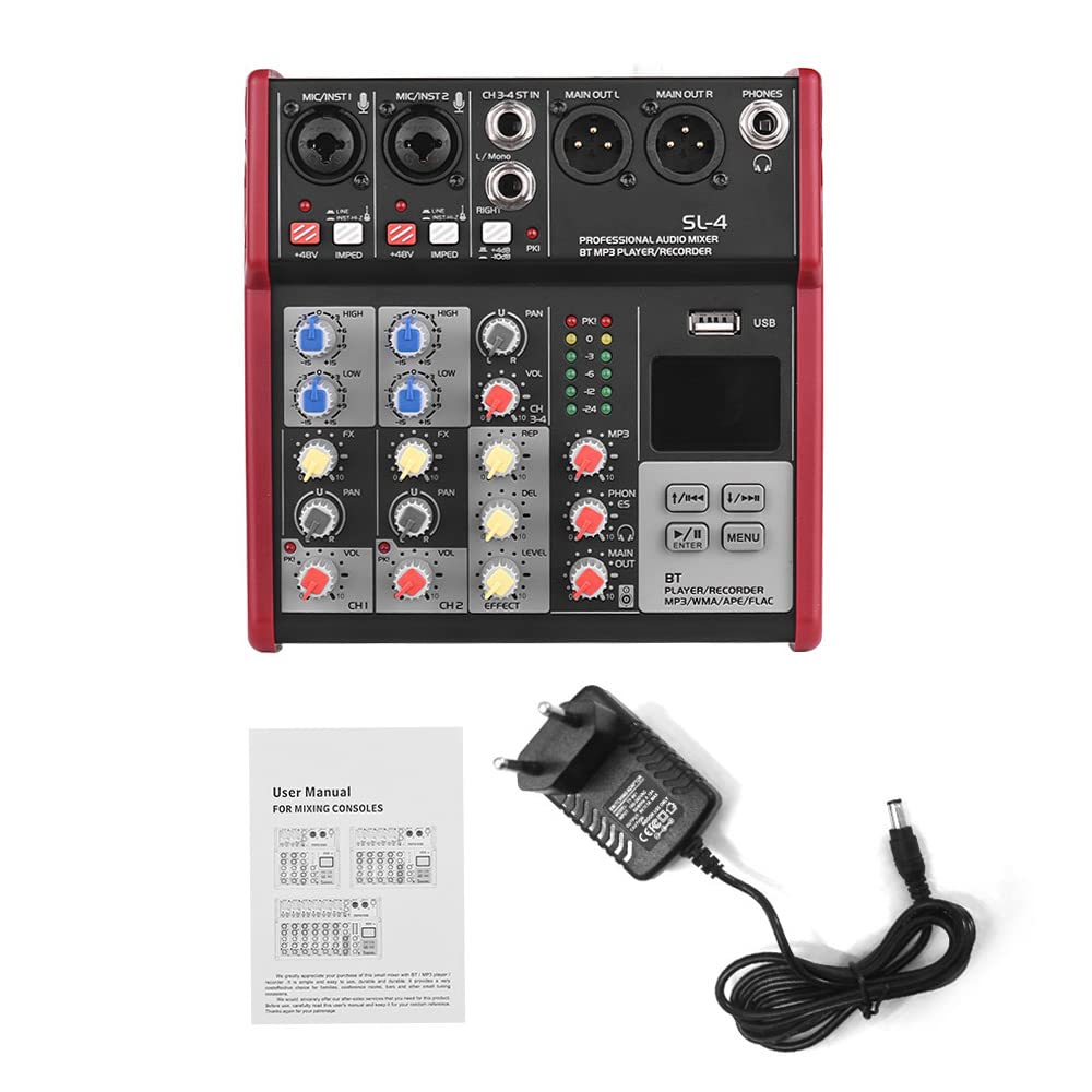 Btuty 4-Kanal-Mischkonsole mit 2 Bändern EQ Eingebaute 48 V Phantomspeisung Unterstützt BT-Anschluss MP3-Player USB für die Aufnahme von DJ Network Live Broadcast Karaoke