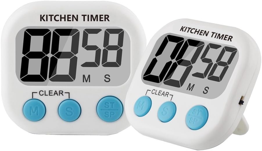 Digital Kitchen Timer (2 pack), Large LCD Display, Loud Alarm, Magnetic Back Foldable Stand Count Up and Down Timer, Battery Included - White