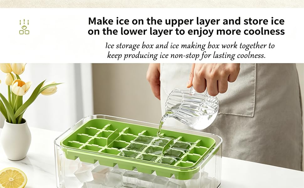 Dual Pressure Ice Cube Tray with Storage Bin and Scoop 3 layers 84Pcs Ices Mold Food - image 7