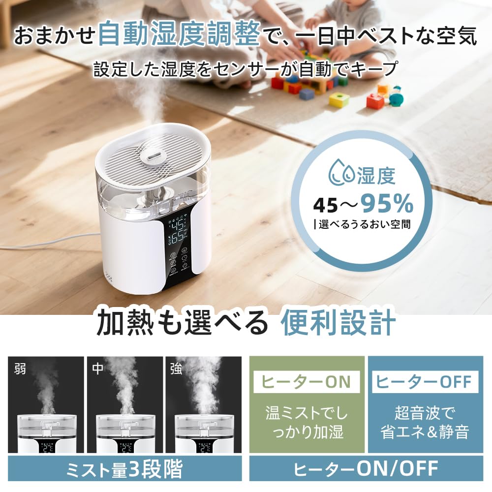 2025新登場・6重除菌 ・乾燥＆花粉を同時にブロック】 加湿器 大容量