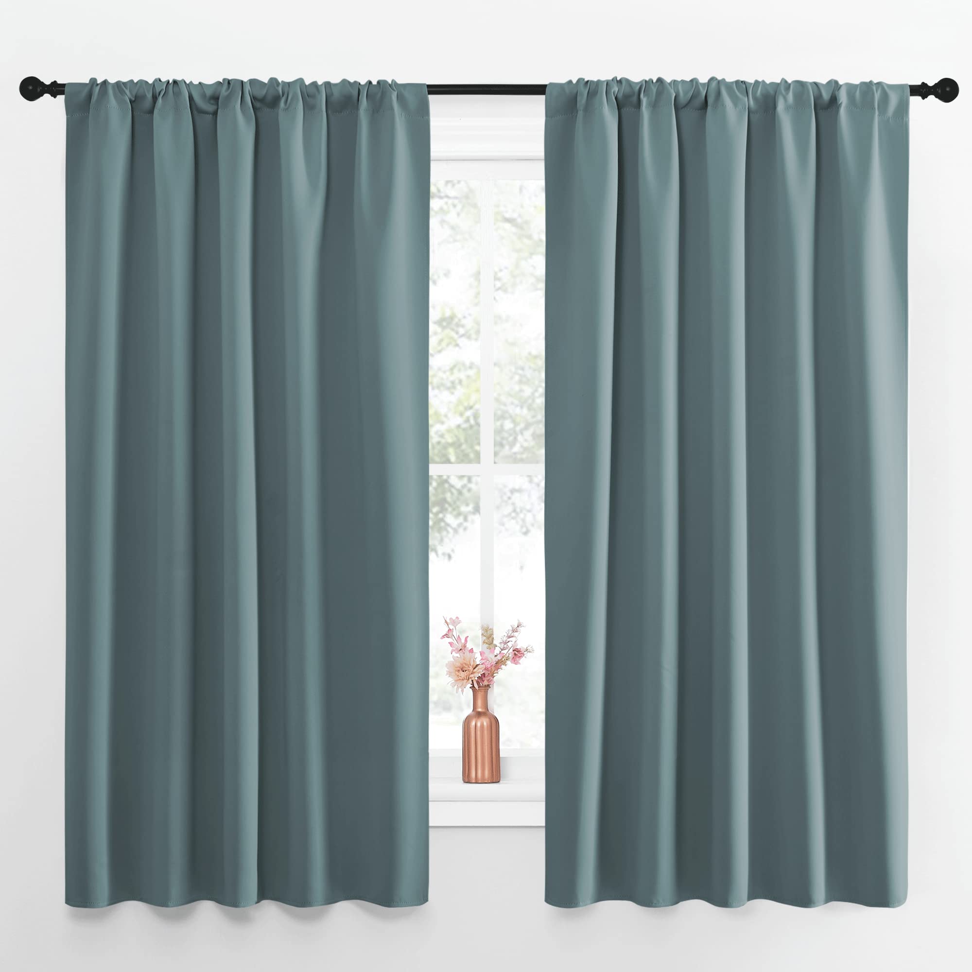 NICETOWN Greyish Blue Blackout Curtains Panels for Window, Thermal Insulated Rod Pocket Blackout Drapes/Draperies for Living Room (2 Panels, W52 x L63 inches)