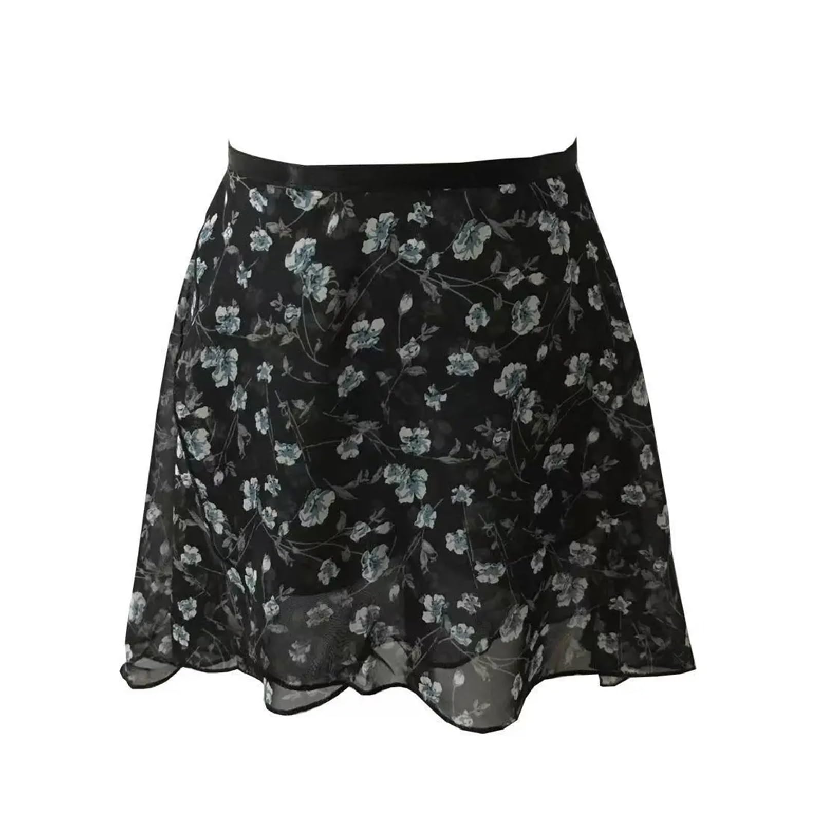 Ballettrock Wickelrock Tanz Rock Ballett Schürze Rock Erwachsene Chiffon Blume Praxis Trikot Tanzen Tragen Mädchen Blumen Druck Ballett Tutu Tanzen Kleid(Color-01,M Height130-140cm)