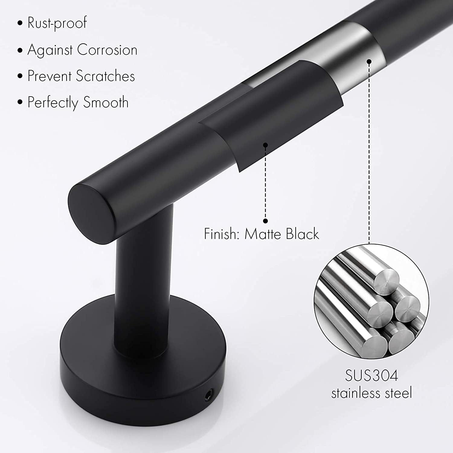 KES 23.6 Inches Matte Black Towel Bar for Bathroom Kitchen Hand Towel Holder Dish Cloths Hanger SUS304 Stainless Steel RUSTPROOF Wall Mount , A2000S60-BK - - 