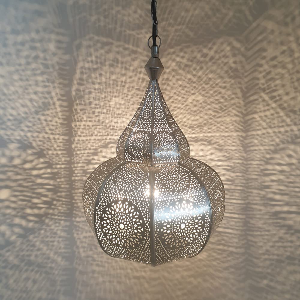 Casa Moro Orientalna lampa LAYOUNE srebrna z metalu, stylowa lampa wisząca w kształcie kropli marokańska lampa wisząca z 1001 Noc Dekoracyjne oświetlenie na Wielkanoc, Dzień Matki LN3020