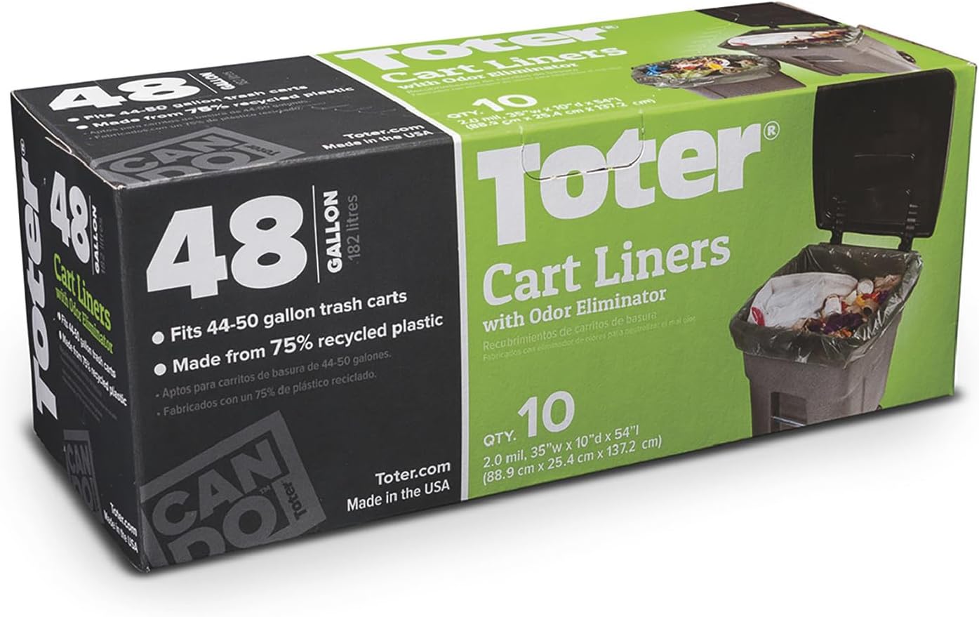 Toter, 48 Gallon Outdoor Trash Can Liner, Black, Green