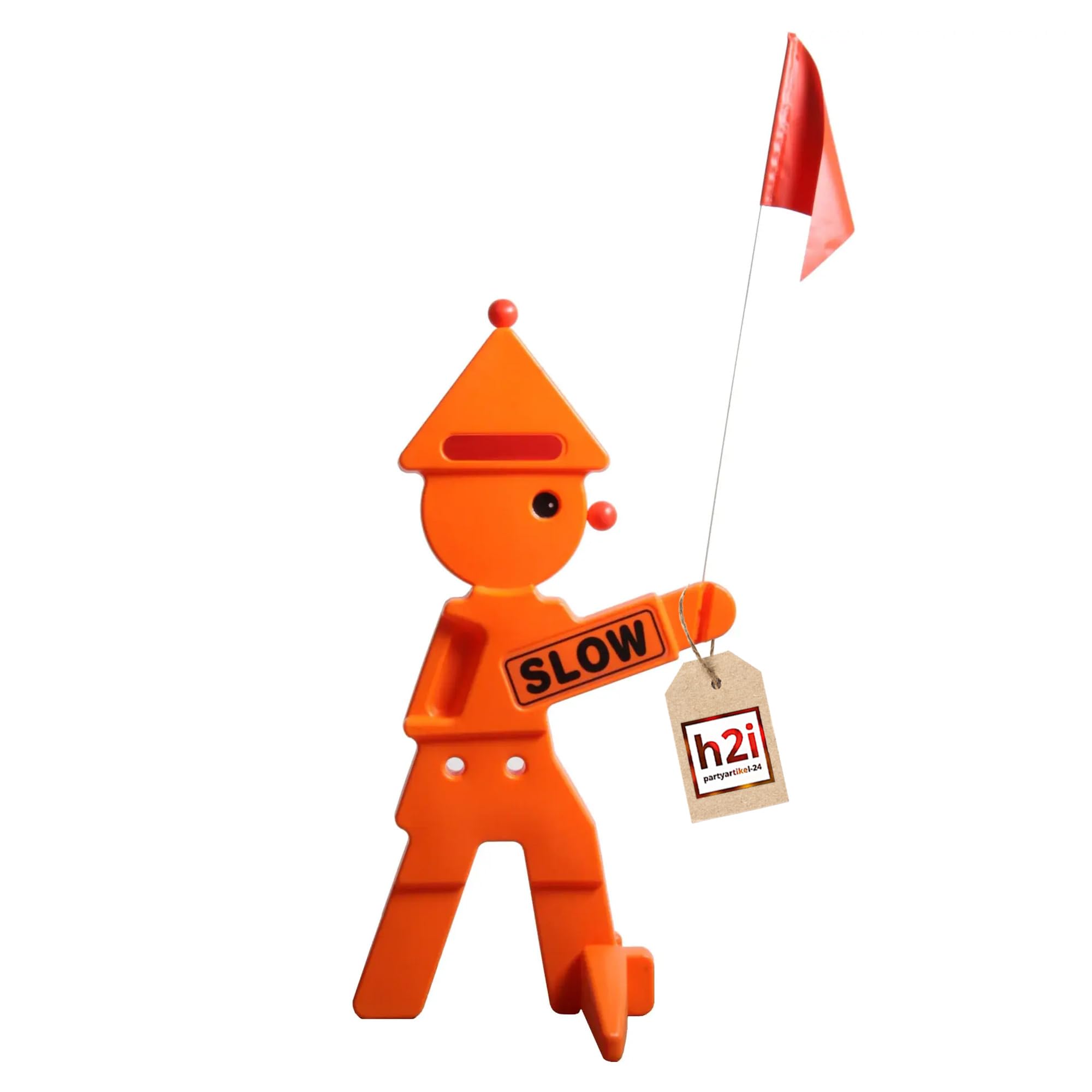 h2i Warnfigur mit Fahne | Sicherheitsaufsteller für Kinderschutz im Straßenverkehr | Schild Achtung – Langsam fahren | Warnaufsteller für Einfahrten & Spielstraßen | Rot