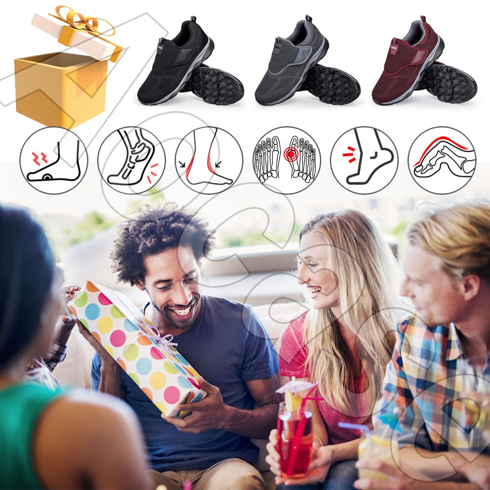 Scarpe per Diabetici Uomo Donna Piedi Gonfi Scarpe Scarpe Ortopediche per Anziani Uomo con Strappo Scarpe Comode Antiscivolo con Suola a Cuscino d'Aria,Nero,41/255mm