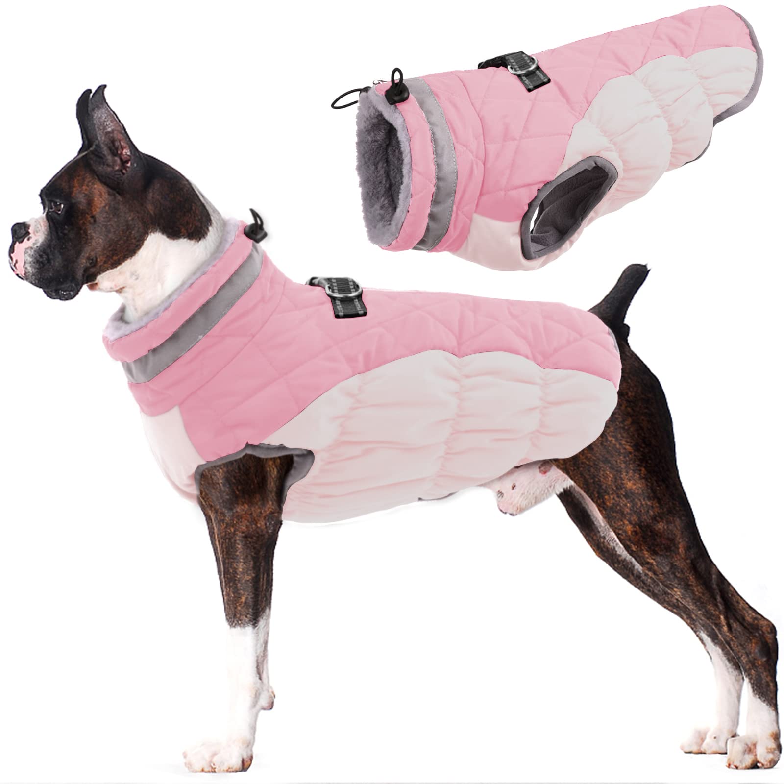 Lelepet Cappotto invernale per cani caldo cappotto invernale impermeabile per cani con imbracatura riflettente integrata in pile per animali domestici gilet con cerniera per il freddo cappotti per