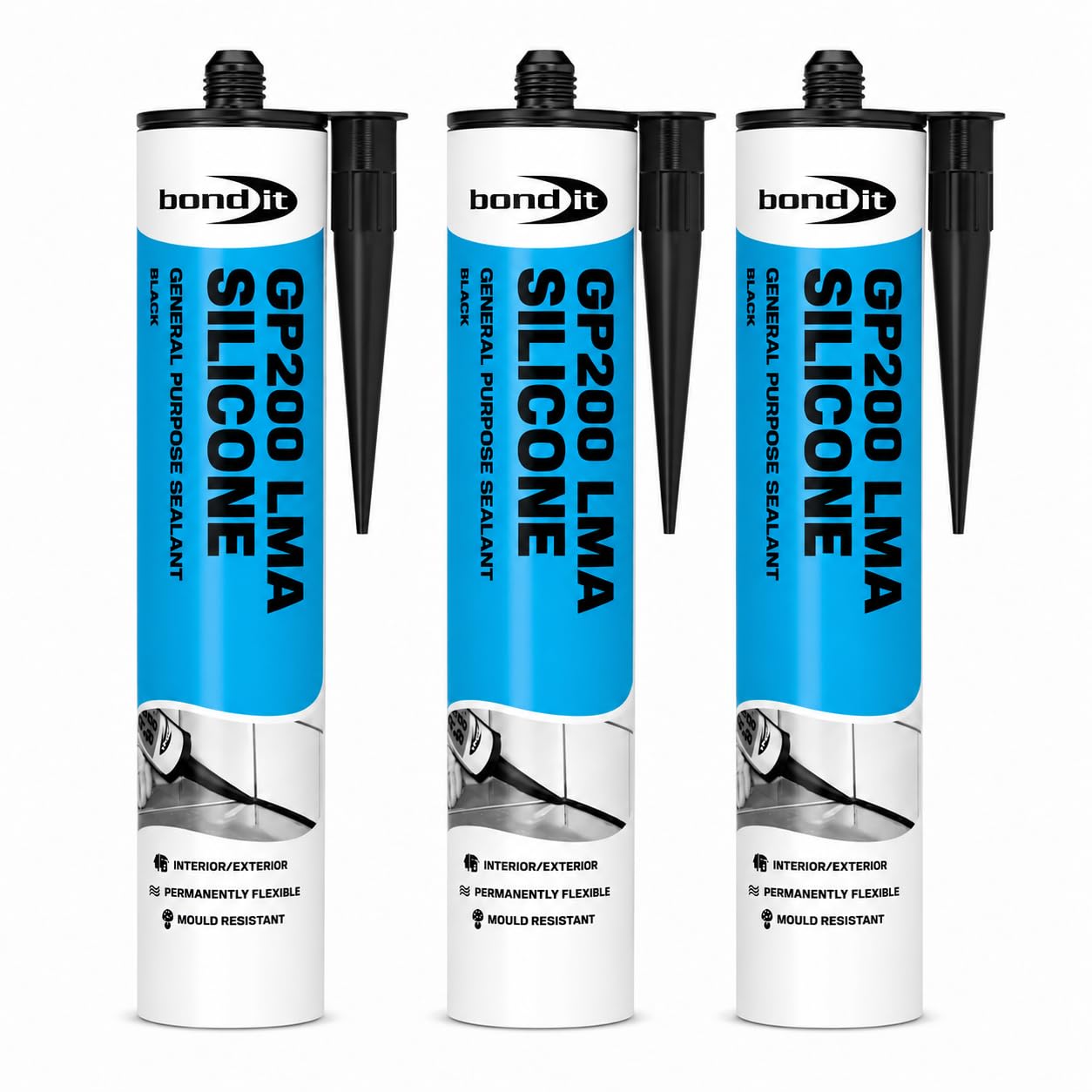 Black Silicone Sealant 275ml Pack of 3 | High Modulus Waterproof & Mould Resistant Silicone | Kitchen, Bathroom, Shower & Exterior Sealant