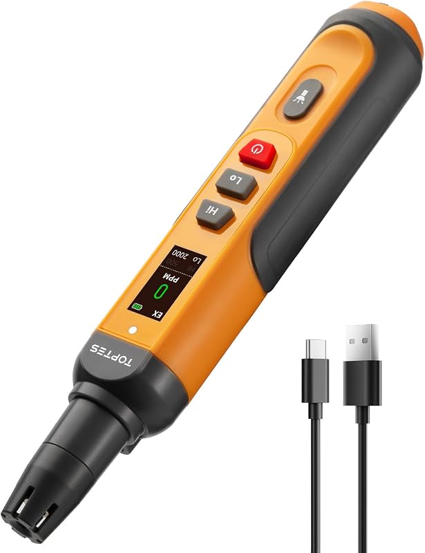 TOPTES PT-336 Rechargeable Natural Gas Detector with 0–9999PPM Range | Gas Leak Detector, 0.5s Fast Response, TFT Color Display, Pocket-Sized & Portable, Accurate Digital PPM Readings