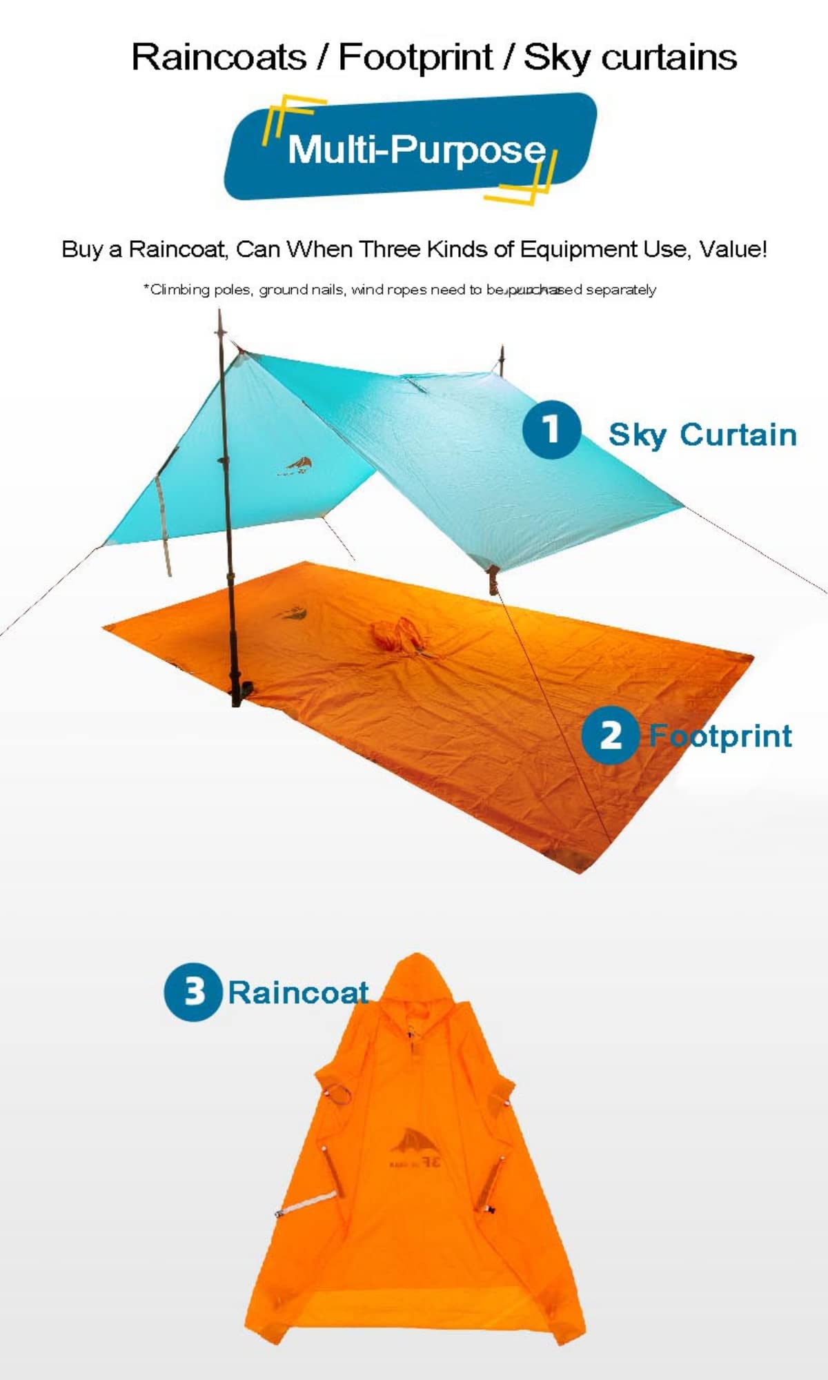 3F UL GEAR Leichter Wanderponcho, wasserdichter Rucksack-Poncho, Regenmantel für Outdoor, Trekking, Camping, Wandern